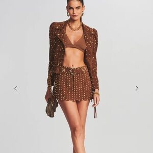 Retrofete low rise Kirk suede studded skirt Small $465